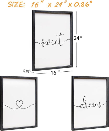 Set of 3 Sweet Dreams Sign Bedroom Wall Decor Above Wed Wall Sign Farmhouse Wall Decor for Home Bedroom And Living Room (Black, 16"x24")