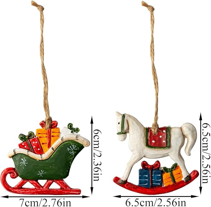 Resin Christmas Tree Ornaments 6-Pack Xmas Hanging Ornaments Santa Snowman Christmas Stocking Sleigh Ornaments for Holiday Decorations, Outdoor Holiday Home Decorations