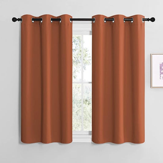 NICETOWN Bedroom Halloween Curtains 48 inches Long, Burnt Orange Privacy and Thermal Insulated Blackout Drapes for Windows (1 Pair, 42 inches Wide)