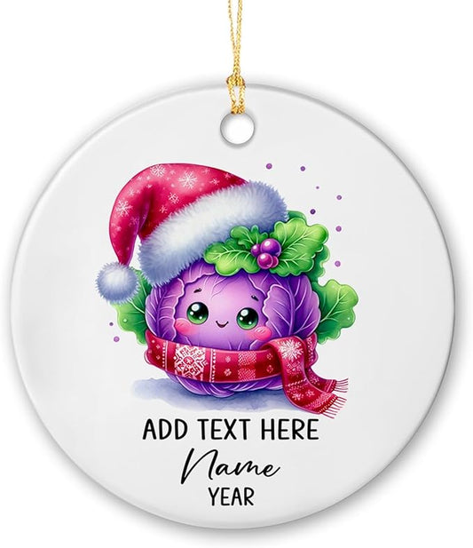 Customized Purple Cabbage Ceramic Ornament With Name Xmas 2025, Christmas Tree Hanging, Personalized Add Text Christmas Decor Gifts for Family