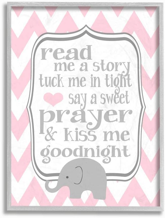 Stupell Industries The Stupell Home Decor, Read Me A Story/Elephant in Pink Chevron Grey Framed Wall Art, 16 x 20, Design by Artist Ashley Calhoun