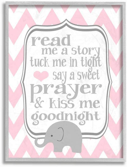 Stupell Industries The Stupell Home Decor, Read Me A Story/Elephant in Pink Chevron Grey Framed Wall Art, 16 x 20, Design by Artist Ashley Calhoun