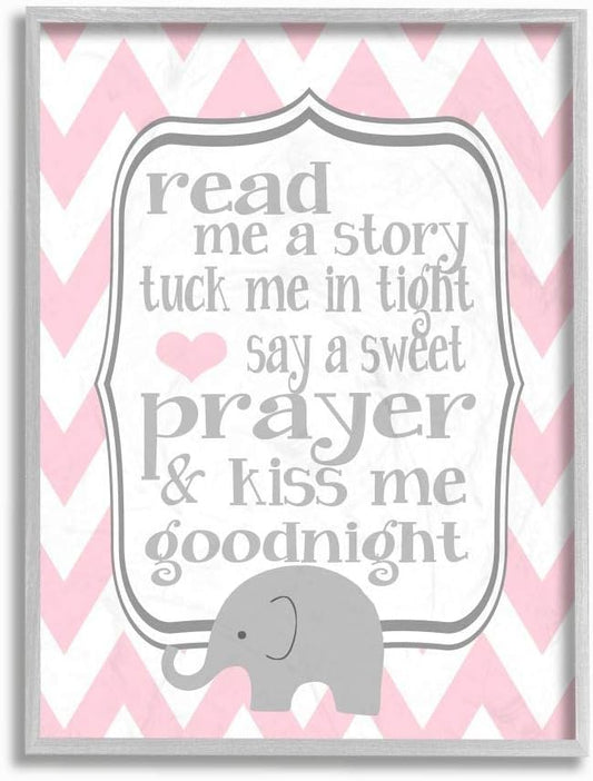 Stupell Industries The Stupell Home Decor, Read Me A Story/Elephant in Pink Chevron Grey Framed Wall Art, 16 x 20, Design by Artist Ashley Calhoun