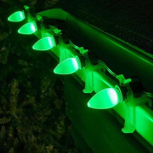25 ft Opticore LED Opaque Commercial C7 Green Christmas Lights, Commercial LED String for Outdoor Christmas Use, Green Wire (25 Lights)