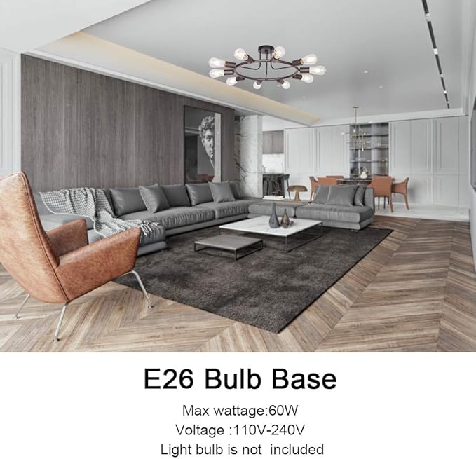 BONLICHT Modern Sputnik Chandelier Oil-Rubbed Bronze 10-Light Mid Century Semi Flush Mount Ceiling Light Fixture Retro Chandelier Lighting for Living Room Dining Room Bedroom