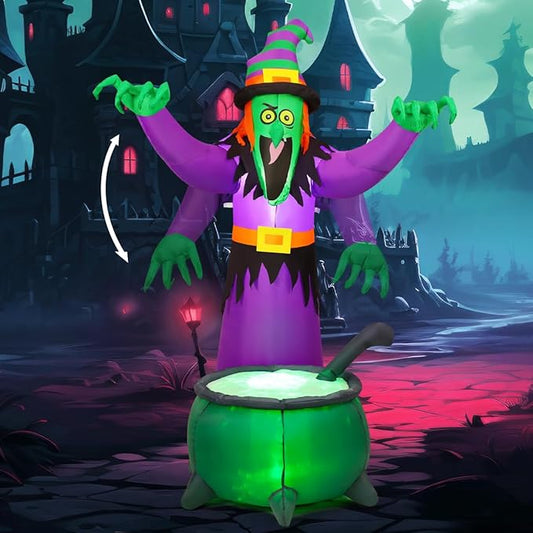 COMIN 6FT Halloween Inflatables Animated Witch Waving Hands Blow Up Outdoor Yard Decorations Garden Lawn Decor