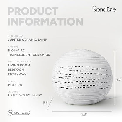 RONDURE 8.7" Modern Ceramic Table Lamp, Modern Bedside Lamps for Bedroom, Living Room and Nightstand, White Translucent Ceramic Shade, Warm Ambient Lighting, Home Decor