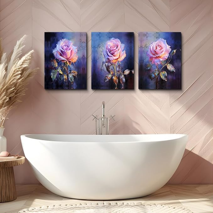 DZRWUBHS Large Canvas Wall Art Painting Wall Decor for Bedroom Living Room Rose Flowers Wall Pictures Modern Office Floral Wall Decorations Farmhouse Minimalist Vintage Posters Ready To Hang 3 Piece
