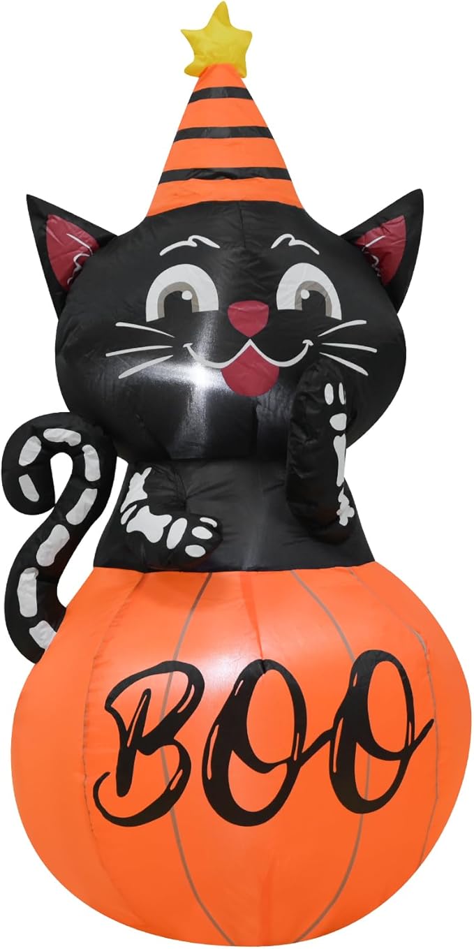 4FT Halloween Inflatable Decor Pumpkin Cat Helloween Blow Up Decoration with LED Lights Indoor Outdoor Yard Graden Party Holiday Decor