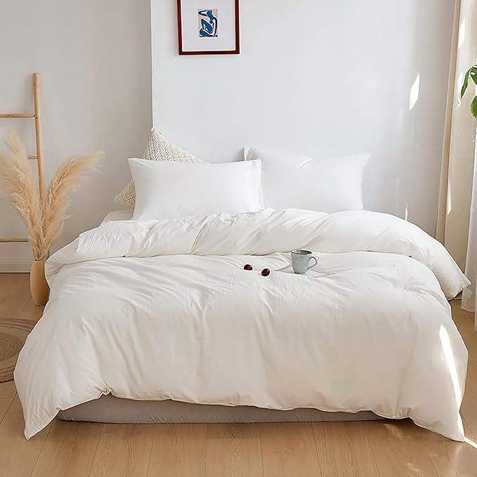 Cottonight White Comforter Sets Full Solid White Bedding Comforter Set Full Plain Cozy Breathable Quilts Blanket Soft Breathable Hotel Bedding Set with 2 Pillowcases for Women Men