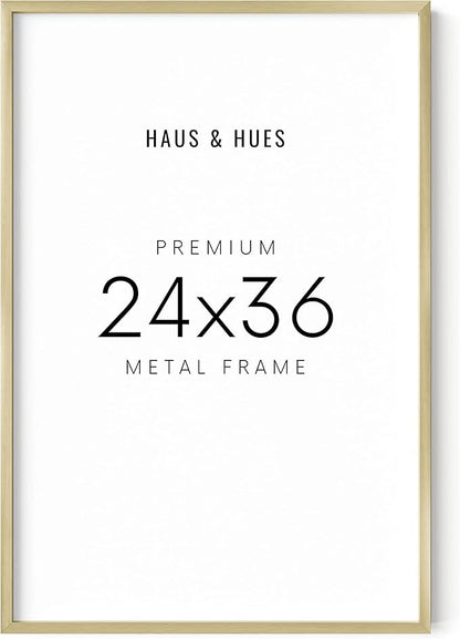 HAUS AND HUES 24x36 Poster Frame Gold - Set of 1 24x36 Inch Poster Frame, 24x36 Large Gold Frame, Gold Picture Frames, Movie Poster Frame 24x36, Gold Poster Frame, 24x36 Frame (Gold Aluminum Frame)