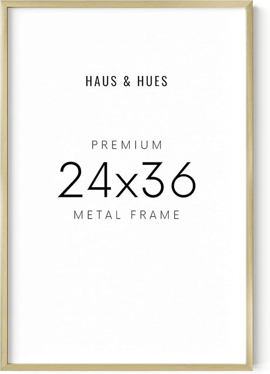 HAUS AND HUES 24x36 Poster Frame Gold - Set of 1 24x36 Inch Poster Frame, 24x36 Large Gold Frame, Gold Picture Frames, Movie Poster Frame 24x36, Gold Poster Frame, 24x36 Frame (Gold Aluminum Frame)