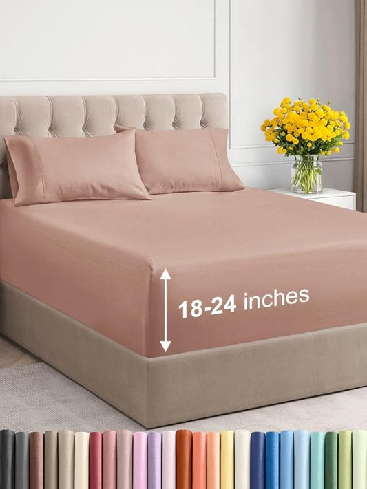 Extra Deep Twin XL Sheet Set - 4 Piece Breathable & Cooling Sheets - Hotel Luxury Bed Sheets Set - Easy & Secure Fit - Soft, Wrinkle Free & Comfy Sheets Set - Mauve Sheet Set with Extra Deep Pockets