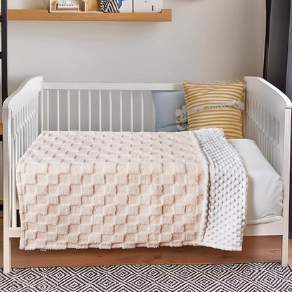 Soft Checkered Baby Blankets for Unisex Girls or Boys Breathable Gender Neutral Nursery Double Layer Blankets with Dotted Backing for Newborn Toddlers (30” X 40”)