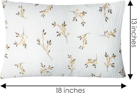 Organic Cotton Muslin Mini Pillowcases with Envelope Design,2 Pack Ultra Breathable Kids Toddler Pillowcases for Boys and Girls- 13 x 18 inches (Floret)