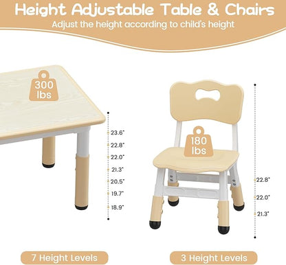Kids Table and Chair Set, Height Adjustable Toddler Table and 4 Chairs Set for Ages 2-10, Graffiti Desktop, Non-Slip Legs, Arts & Crafts Table, Children Activity Table for Daycare Classroom Home