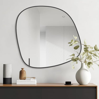 WallBeyond Asymmetrical Mirror, Irregular Wall Mirror, Wall Mirrors Decorative for Bedroom Living Room Entryway Hall, Unique Wall Mirror 27" H x 26" W, Black
