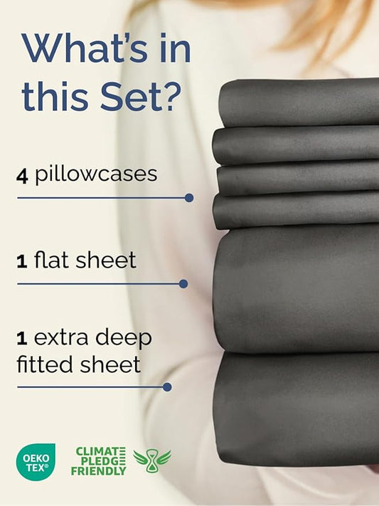 Extra Deep Queen Sheet Set - 6 Piece Breathable & Cooling Sheets - Hotel Luxury Bed Sheets Set - Easy & Secure Fit - Soft, Wrinkle Free & Comfy Sheets Set - Charcoal Sheet Set with Extra Deep Pockets