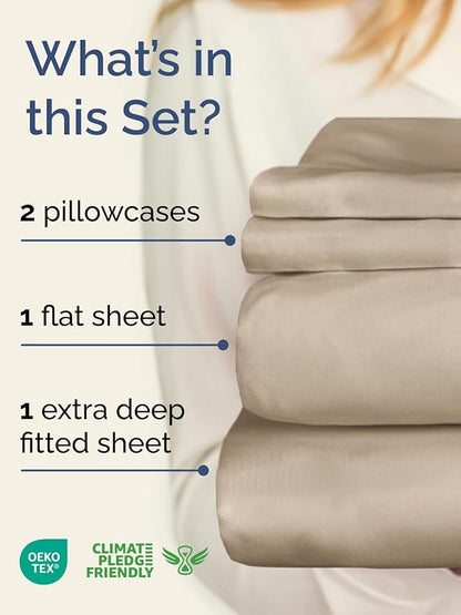 Extra Deep Twin XL Sheet Set - 4 Piece Breathable & Cooling Sheets - Hotel Luxury Bed Sheets Set - Easy & Secure Fit - Soft, Wrinkle Free & Comfy Sheets Set - Cream Sheet Set with Extra Deep Pockets