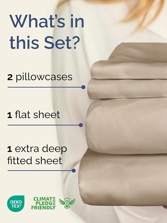 Extra Deep Twin XL Sheet Set - 4 Piece Breathable & Cooling Sheets - Hotel Luxury Bed Sheets Set - Easy & Secure Fit - Soft, Wrinkle Free & Comfy Sheets Set - Cream Sheet Set with Extra Deep Pockets