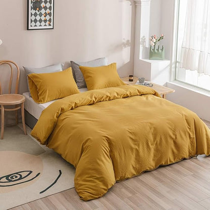 Wellboo Mustard Yellow Comforter Sets Queen Size Solid Ginger Bedding Comforters Women Men Plain Dark Yellow Quilts Modern Minimalist Gold Blankets Soft Vintage Bedroom Decor Aesthetic