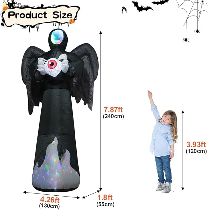 8FT Grim Reaper Halloween Inflatable Decorations Outdoor Scary Blow Up Yard Decor Built-in Scary Sound, with LED Lights, Large Spooky Inflatables for Lawn, Porch, Party, Graveyard