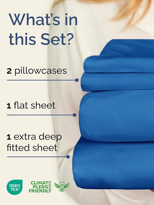 Extra Deep Twin XL Sheet Set - 4 Piece Breathable and Cooling Sheets - Hotel Luxury Bed Sheets Set - Easy Fit - Soft, Wrinkle Free and Comfy Sheets Set - Royal Blue Sheet Set with Extra Deep Pockets