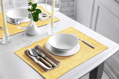 homing Mustard Yellow Cloth Placemats Set of 8 – Cotton Linen Blend Washable Farmhouse Dining Table Mats for Fall & Thanksgiving, Easy to Clean, 13 x 19 Inch