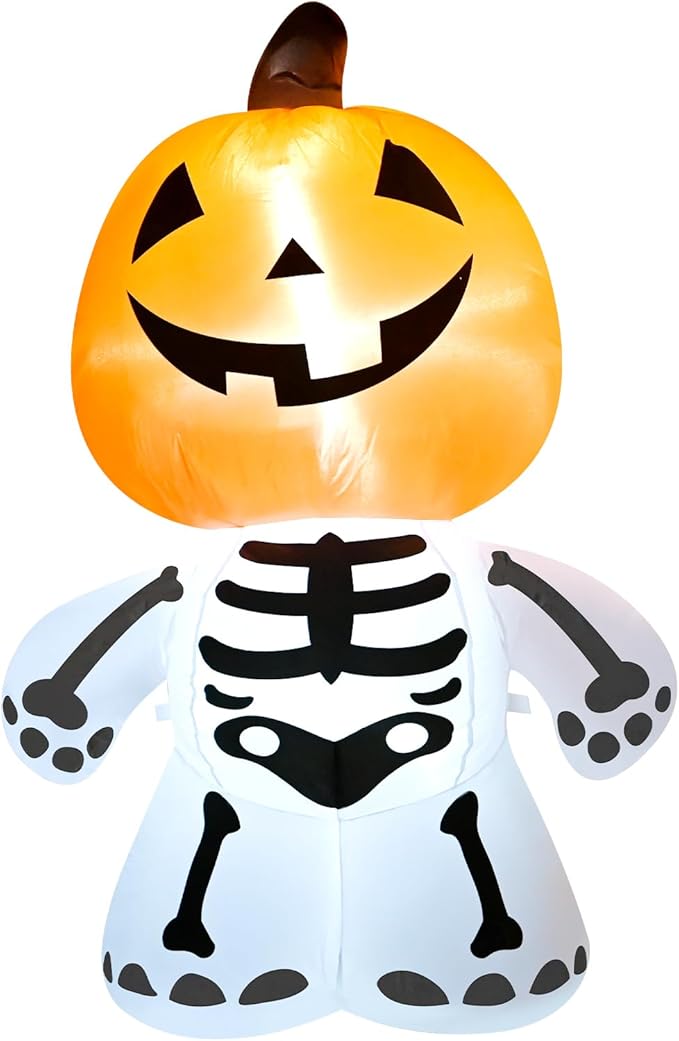 TRMESIA 4FT Halloween Inflatable Decoration,Outdoor Yard Blow up Decorations with Lights,Pumpkin Skeletons Inflatables Halloween Decor 24HLW-03-02