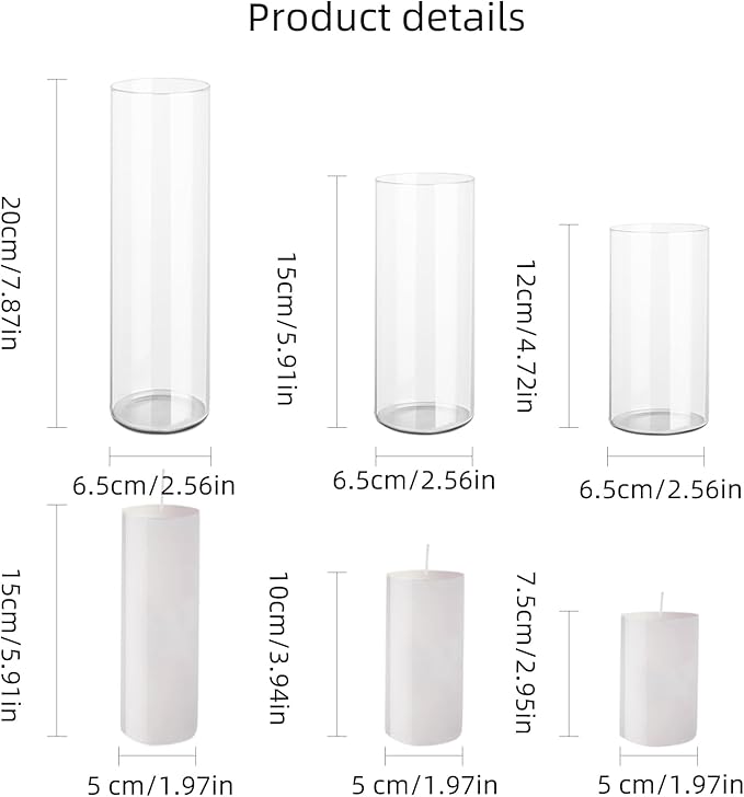 Set of 12 White Pillar Candles with Glass Cylinder Vases Clear Hurricane Glass Candle Holders for Centerpieces Ideal for Weddings Parties and Decor Sandraheer