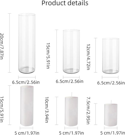 Set of 12 White Pillar Candles with Glass Cylinder Vases Clear Hurricane Glass Candle Holders for Centerpieces Ideal for Weddings Parties and Decor Sandraheer