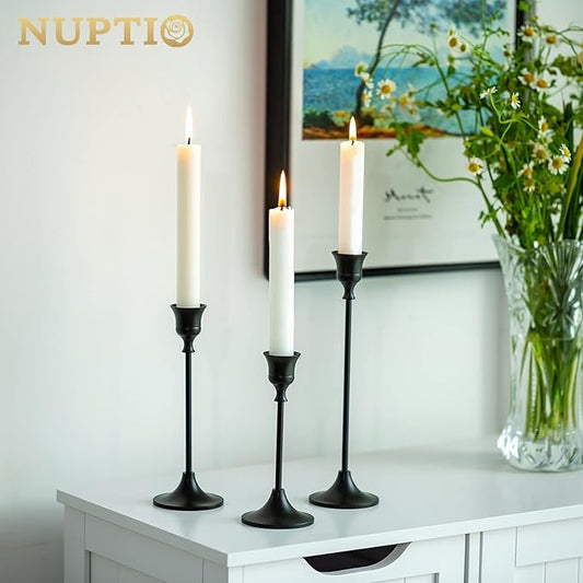 Nuptio Black Candle Holder Candlestick Holders Candle Sticks Holder Tapered Candle Holder, Taper Candle Holders for Wedding Christmas Party Mantel Dinner Home Decoration 2 Sets(6 Pcs)