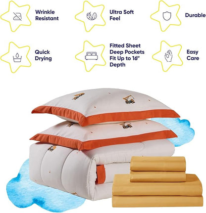 Construction Bedding Set Full Size – Bed in a Bag with Sheets, Pillowcases & Shams – Soft Construction Bedding Comforter Set with Dump Trucks, Cranes & Bulldozers – Fun Kids Construction Bedroom Decor