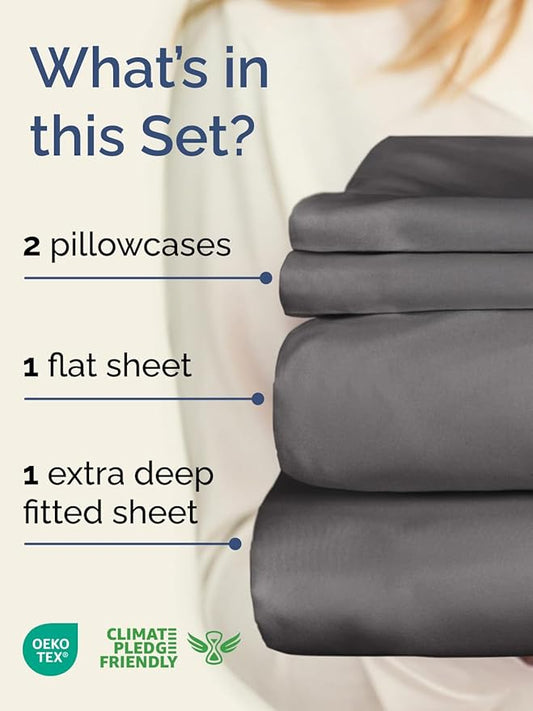 Extra Deep Twin XL Sheet Set - 4 Piece Breathable & Cooling Sheets - Hotel Luxury Bed Sheets Set - Easy & Secure Fit - Soft, Wrinkle Free & Comfy Sheets Set - Grey Sheet Set with Extra Deep Pockets