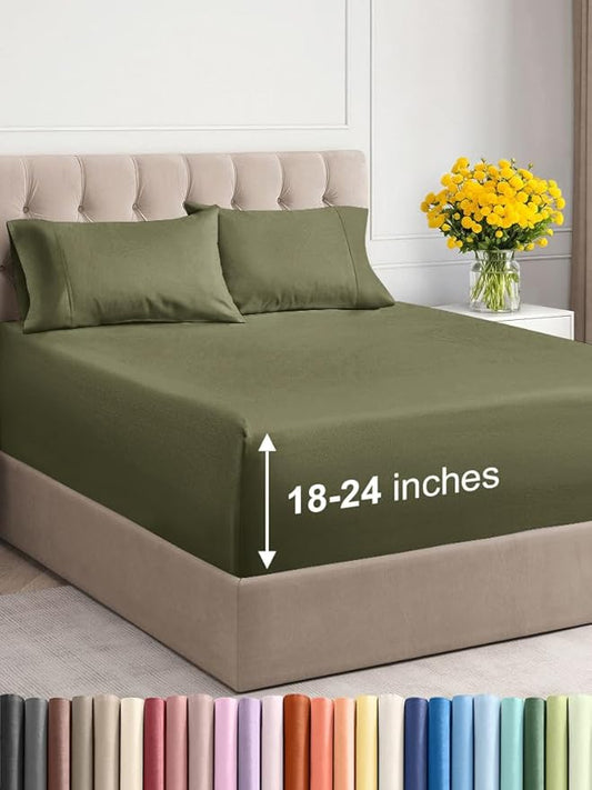 Extra Deep Twin XL Sheet Set - 4 Piece Breathable and Cooling Sheets - Hotel Luxury Bed Sheets Set - Easy Fit - Soft, Wrinkle Free and Comfy Sheets Set - Sage Green Sheet Set with Extra Deep Pockets