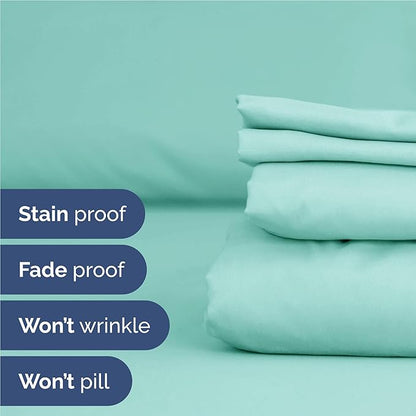 CGK Linens Twin XL 4 Piece Sheet Set - Cooling Sheets for Hot Sleepers - Hotel Luxury Bedding Set w/ 8-16 Inch Deep Pockets - 1 Flat & 1 Fitted & 2 Pillowcases - Soft, Comfy & Wrinkle Free - Spa Blue