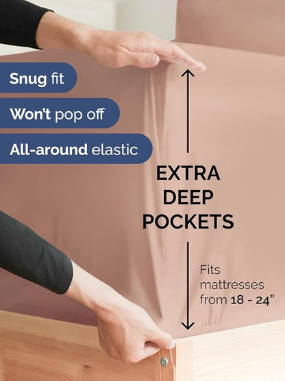 Extra Deep King Sheet Set - 6 Piece Breathable and Cooling Sheets - Hotel Luxury Bed Sheets Set - Easy & Secure Fit - Soft, Wrinkle Free and Comfy Sheets Set - Mauve Sheet Set with Extra Deep Pockets