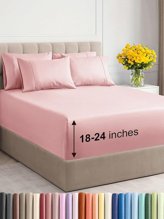 Extra Deep King Sheet Set - 6 Piece Breathable & Cooling Sheets - Hotel Luxury Bed Sheets Set - Easy & Secure Fit - Soft, Wrinkle Free & Comfy Sheets Set - Baby Pink Sheet Set with Extra Deep Pockets