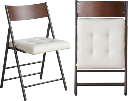 2 Pack Folding Chairs with Thick Padded Seat,Heavy Duty Steel Frame Foldable Dining Chairs with Soft Cushion Set of 2,Portable Indoor Outdoor for Home Kitchen,Office,Events,Wedding(White)