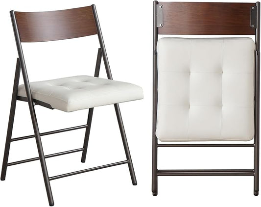 2 Pack Folding Chairs with Thick Padded Seat,Heavy Duty Steel Frame Foldable Dining Chairs with Soft Cushion Set of 2,Portable Indoor Outdoor for Home Kitchen,Office,Events,Wedding(White)