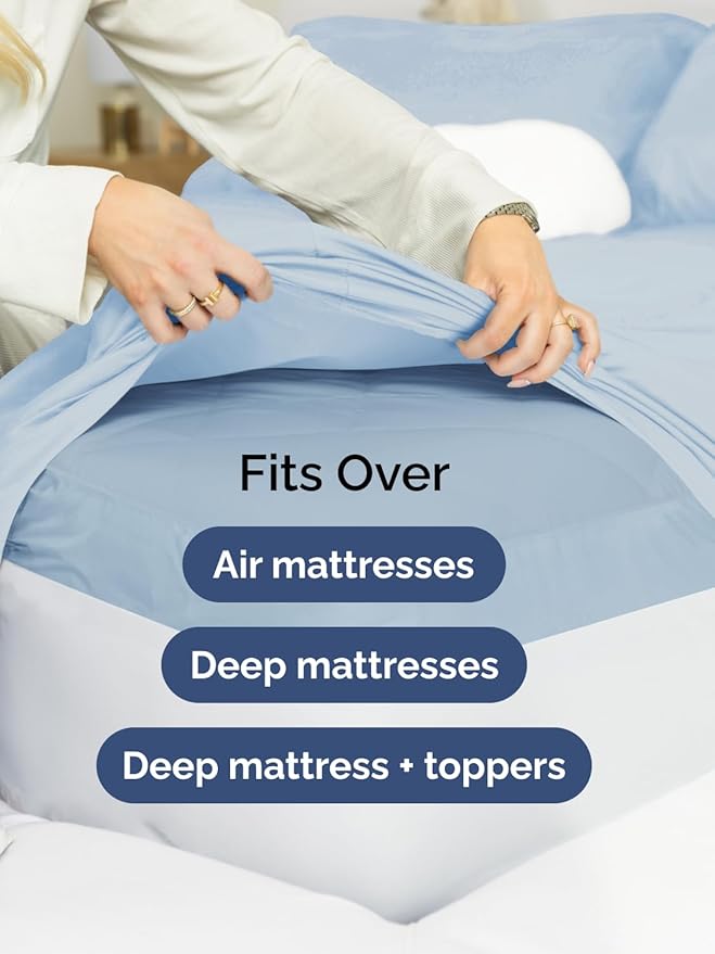 Extra Deep Twin Sheet Set - 4 Piece Breathable & Cooling Sheets - Hotel Luxury Bed Sheets Set - Easy & Secure Fit - Soft, Wrinkle Free & Comfy Sheets Set - Sky Blue Sheet Set with Extra Deep Pockets
