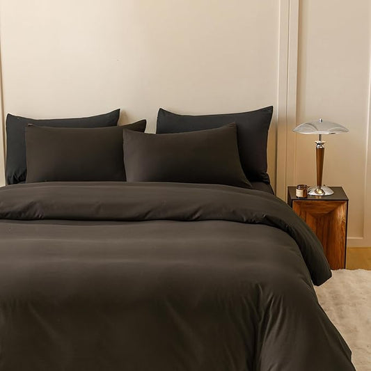 Wellboo Brown Comforter Sets Full Solid Dark Color Bedding Set Women Men Mocha Coffee Quilts Adults Boys Deep Brownness Comforter Soft Modern Chestnut Blankets Durable Plain Brown Bedding Farmhouse