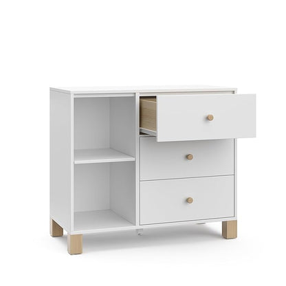 Storkcraft California 3 Drawer Combo Dresser (White with Driftwood) – GREENGUARD Gold Certified, Interlocking Drawer System, Pre-Installed Drawer Tracks for Easier Assembly, Spacious Cabinet
