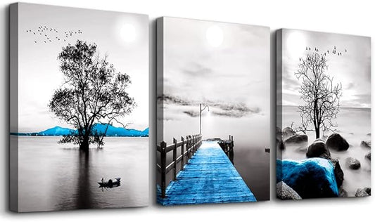 Wall Decorations For Living Room Framed Canvas Wall Art For Bedroom Office Wall Decor Black And White Ocean Landscape Wall Paintings Modern Posters Pictures Artwork For Bathroom Home Decor 3 Piece