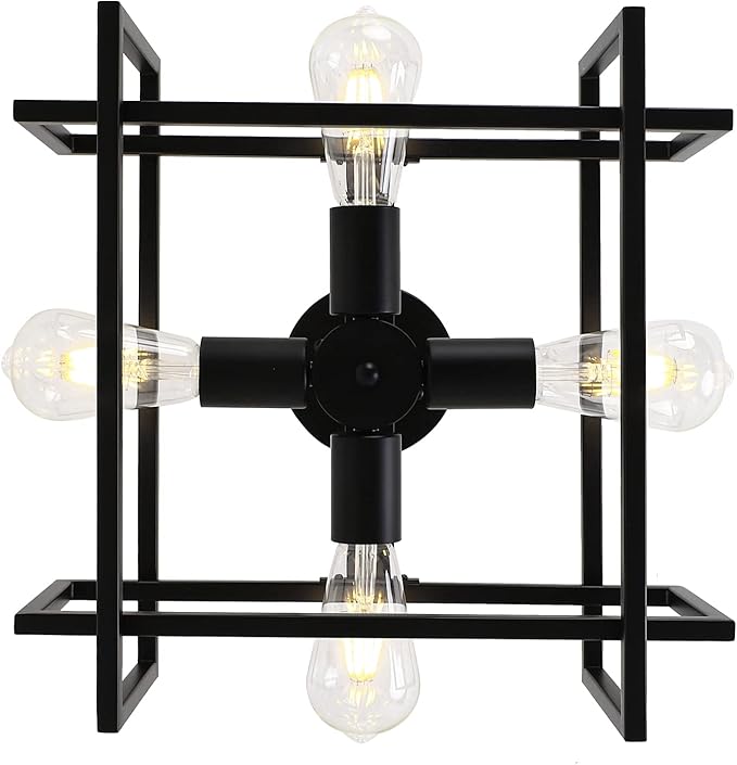 Black Ceiling Light Fixtures - 4-Light Industrial Farmhouse Flush Mount Ceiling Lighting,Vintage Metal Chandelier Ceiling Lamp for Kitchen Living Room Bedroom Hallway Laundry Entryway
