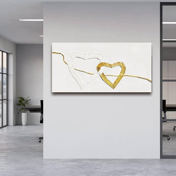 GAIDUOMAI Abstract Wall Canvas Art Love Heart Modern Artwork Textured Room Decor Gold Line Prints for Office Home Hotel 24"x48" Ready to Hang