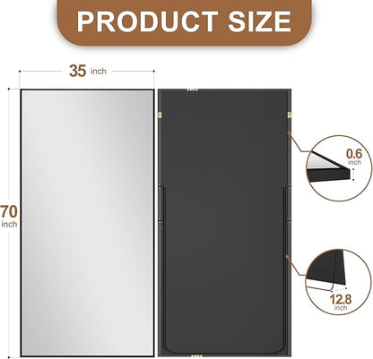Delma Standing Full Length Mirror with Aluminium Frame for Bedroom Bathroom Living Room(with Stand,70x30-Black)
