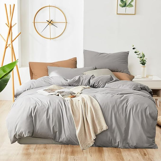 Wellboo Silver Grey Comforter Sets Full Women Men Light Gray Bedding Comforter Sets Girls Boys Elegant Grey Warm Blankets Adults Teens Solid Pale Color Quilts Durable Soft Pure All Gray Bedding