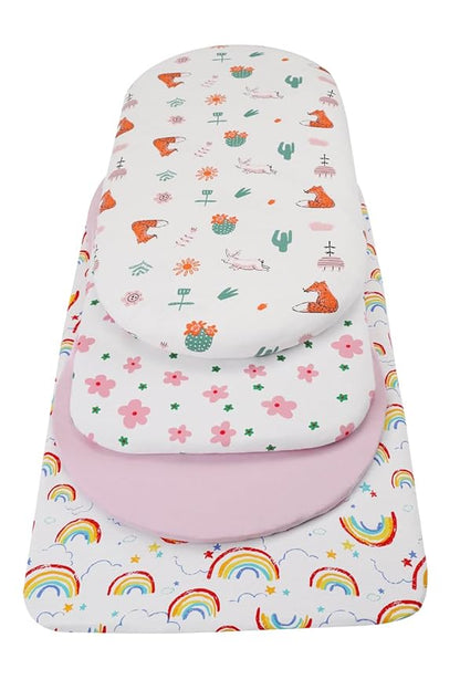 Bassinet Sheets Compatible with Halo Bassinest Swivel, Flex, Glide, Premiere & Luxe Series Sleeper Mattress, 2 Pack, 100% Jersey Knit Cotton 190GSM, Ultra Soft Breathable, Floral and Pink