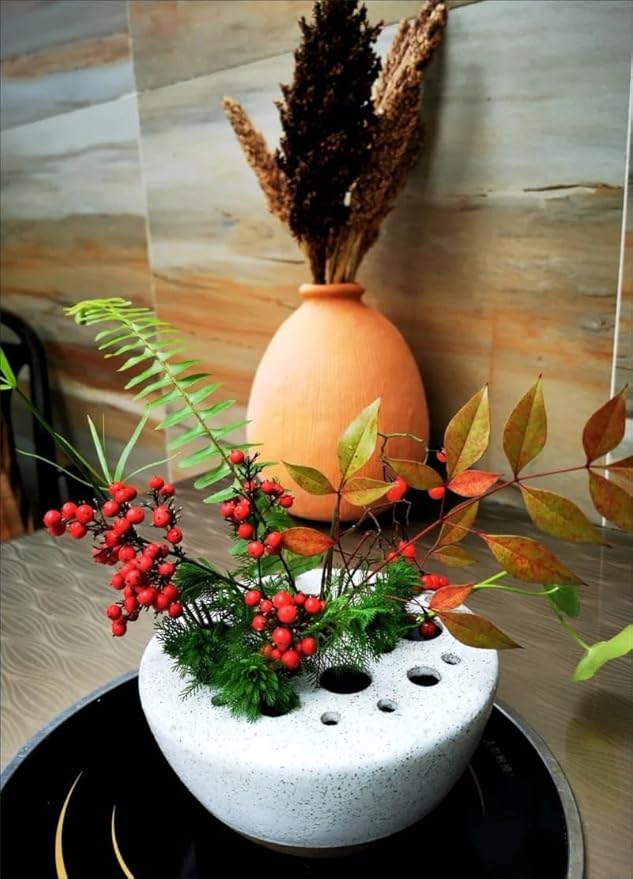 RISEON Ceramic Flower Arranging Vase, Floral Arrangement Holder Flower Frog Ikebana Art Flower Vase Pot Floral Centerpiece for Dining Table Home Office Wedding Decor